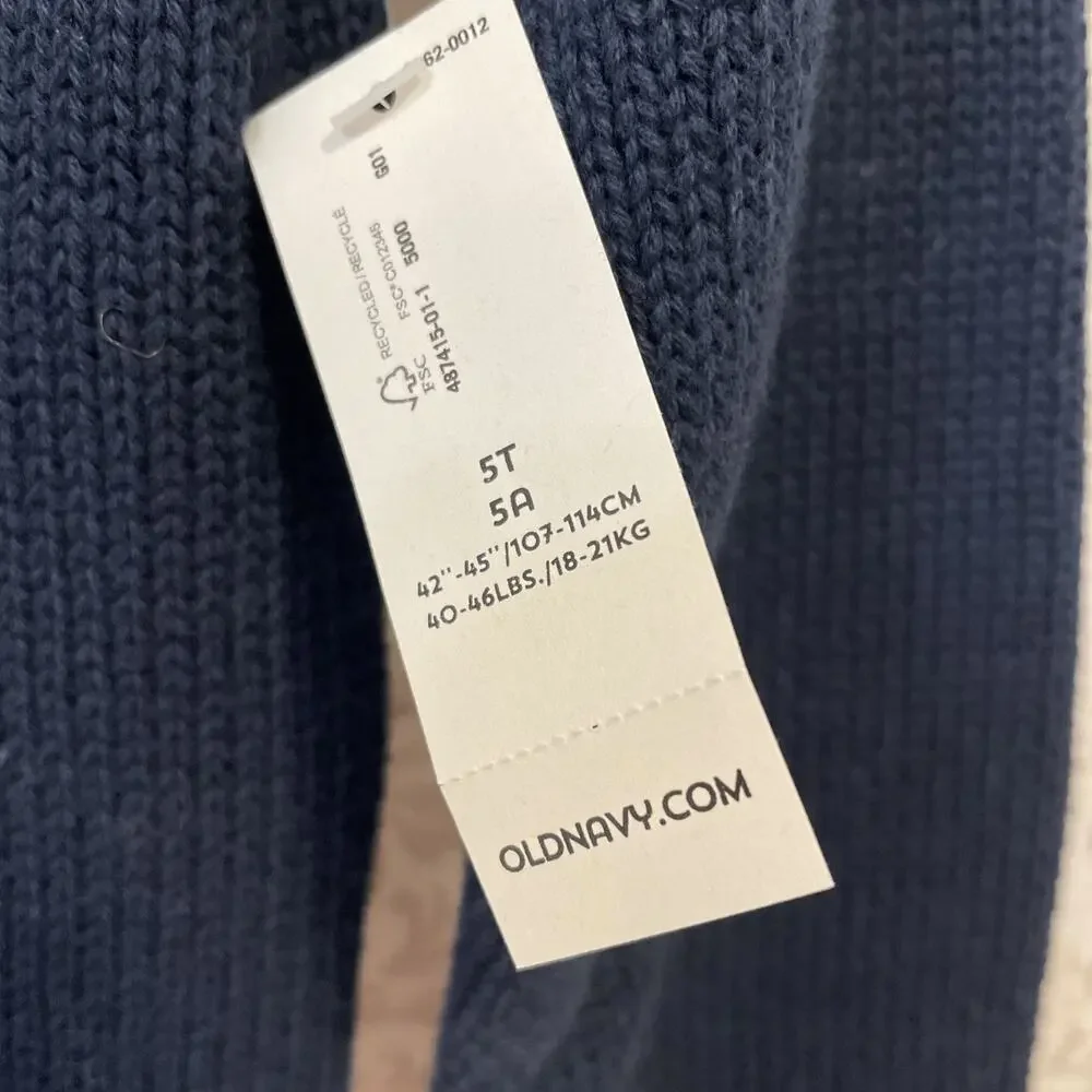 Old Navy NWT Kids 5T Full Zip Sweater Jacket - Navy Blue/Pockets